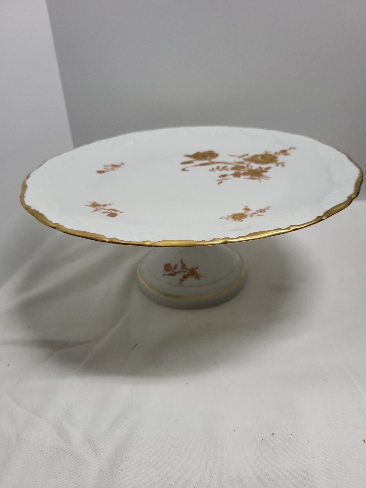 Antique Limoges France Pedestal Cake Stand/Compote Golden Roses