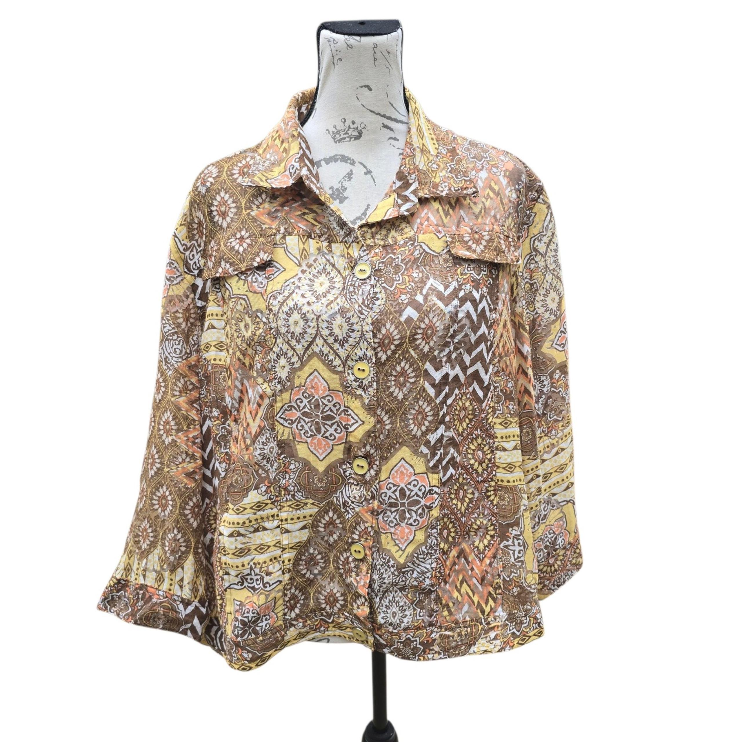 Southern Lady NWT Sheer Button Down Top Lightweight Yellow Cupcake XL