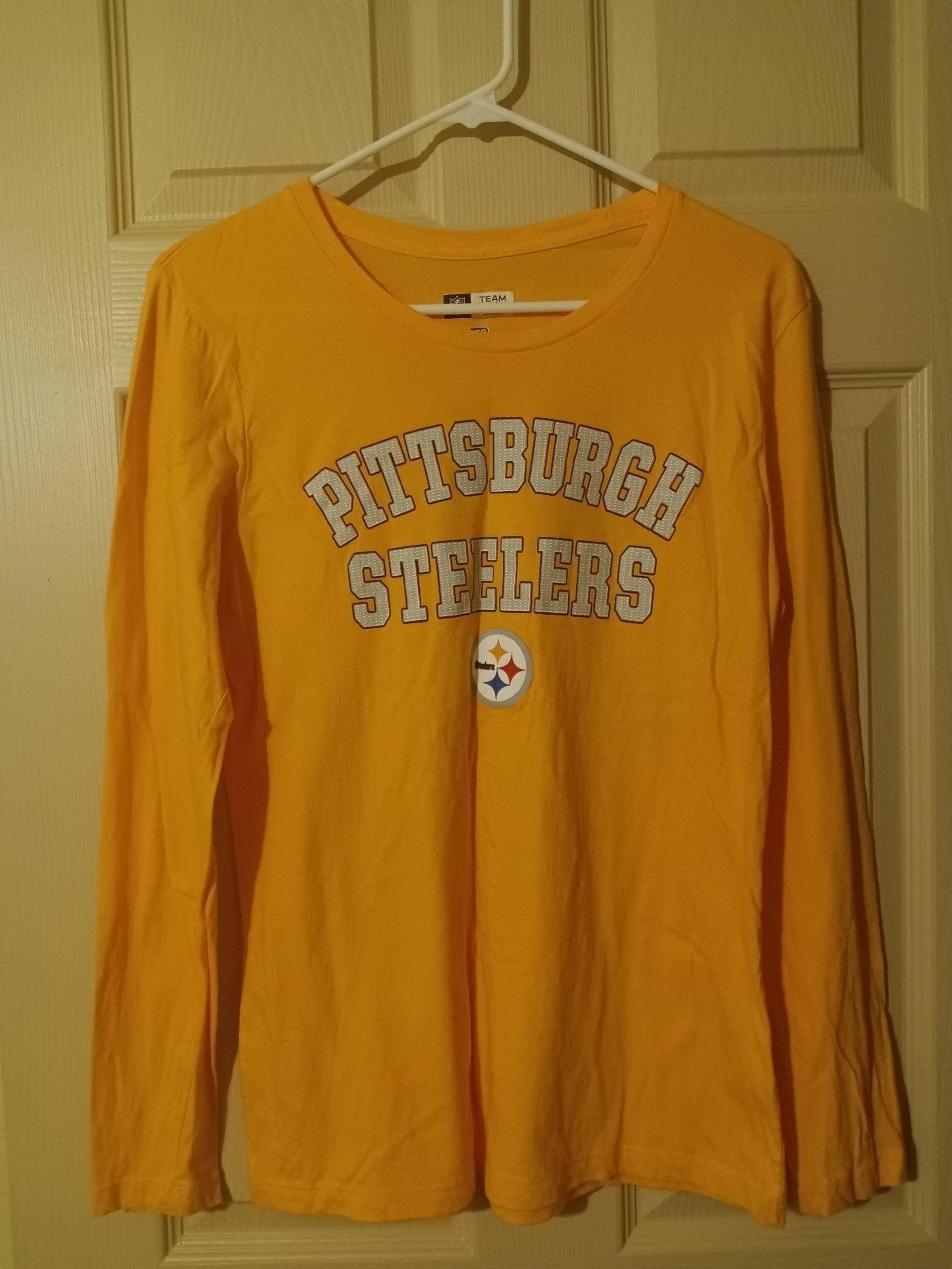 Womens Pittsburgh Steelers Gold Long Sleeve Pullover T-Shirt In Size Large
