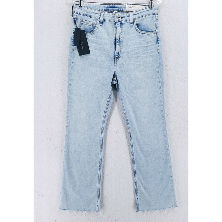 rag & bone NINA High Rise Ankle Flare Jeans in JADE Frayed Raw Hem 30 NEW STAINS