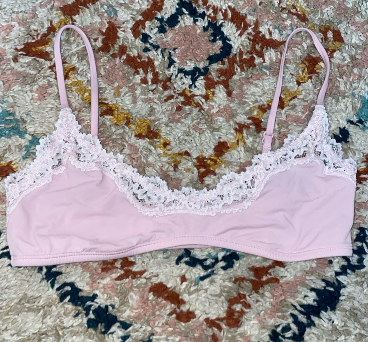 Skims Valentine Scoop neck pink lace trim bralettes cherry blossom Medium