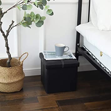 Faux Leather Folding Ottoman Footrest Stool With Storage