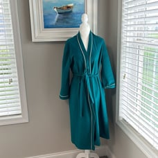 Vanity Fair Vintage 70s Green Teal Retro Tie Velour Robe Womens Medium