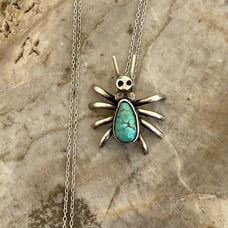 VTG Sterling Silver 925 Southwest Turquoise Spider Pendant Necklace 19 Chain