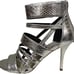 MICHAEL KORS Shiloh Open Toe Metallic Embossed Leather, Silver