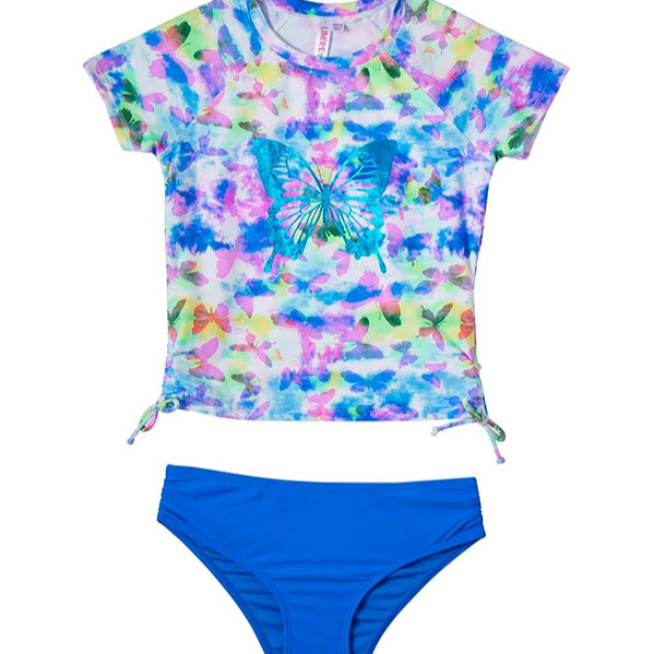 Limited Too Girls Blue & Pink Watercolor Butterfly Rashguard Set--size 14/16