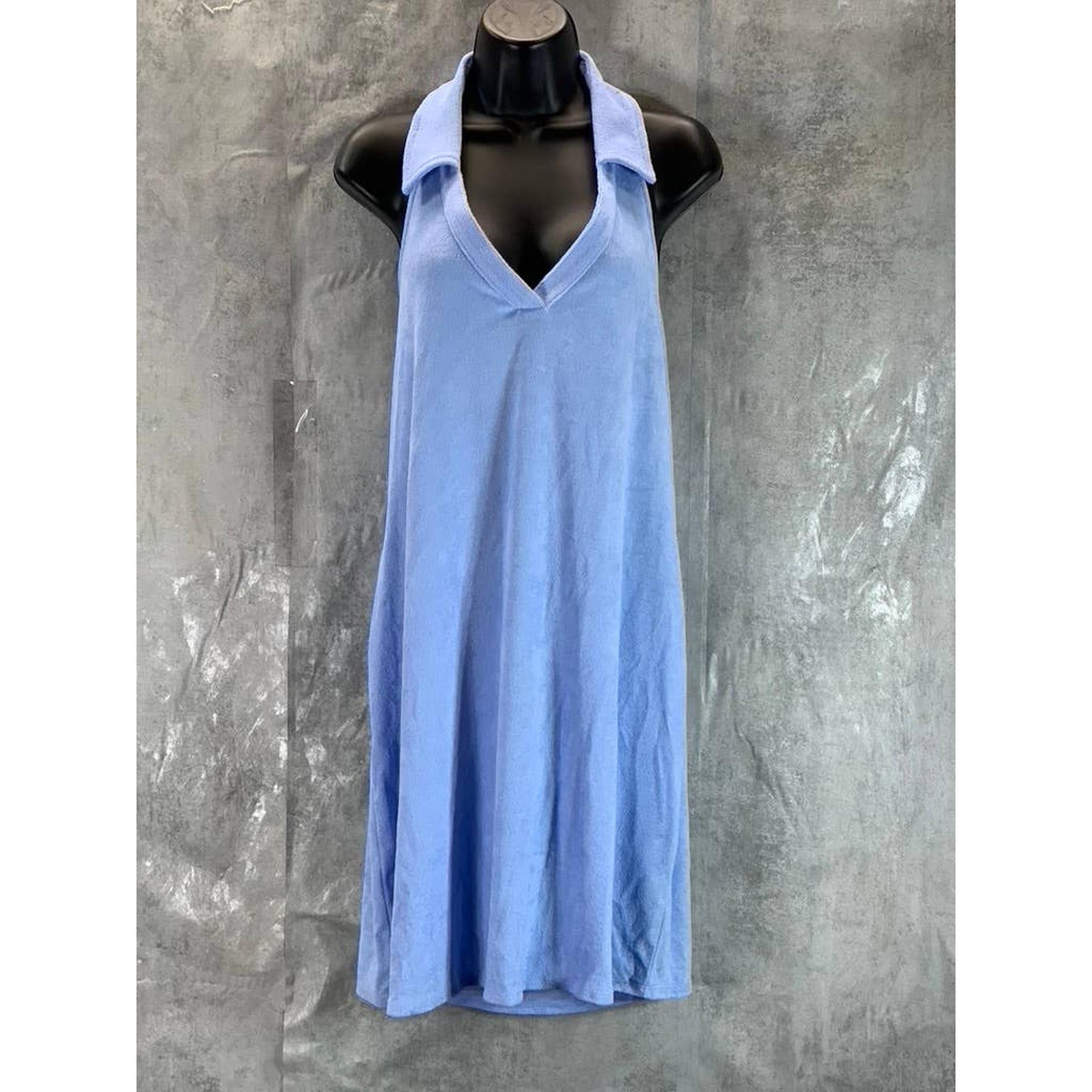 BAR III Women's Plus Blue Whisper Terry V-Neck Halter Bodycon Mini Dress SZ 1X