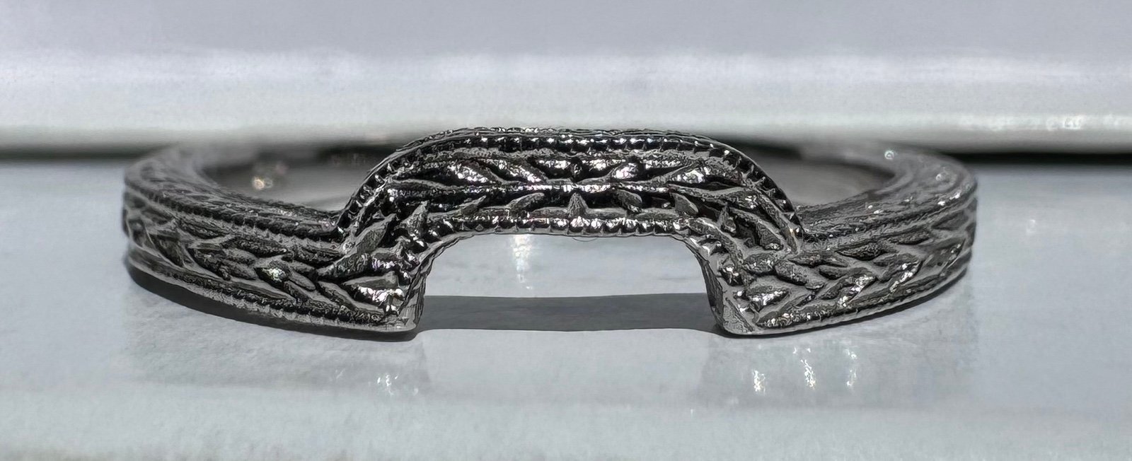 Solid 14k White Gold Etched Leaves 2mm Band Wedding Engagement Ring Size 6