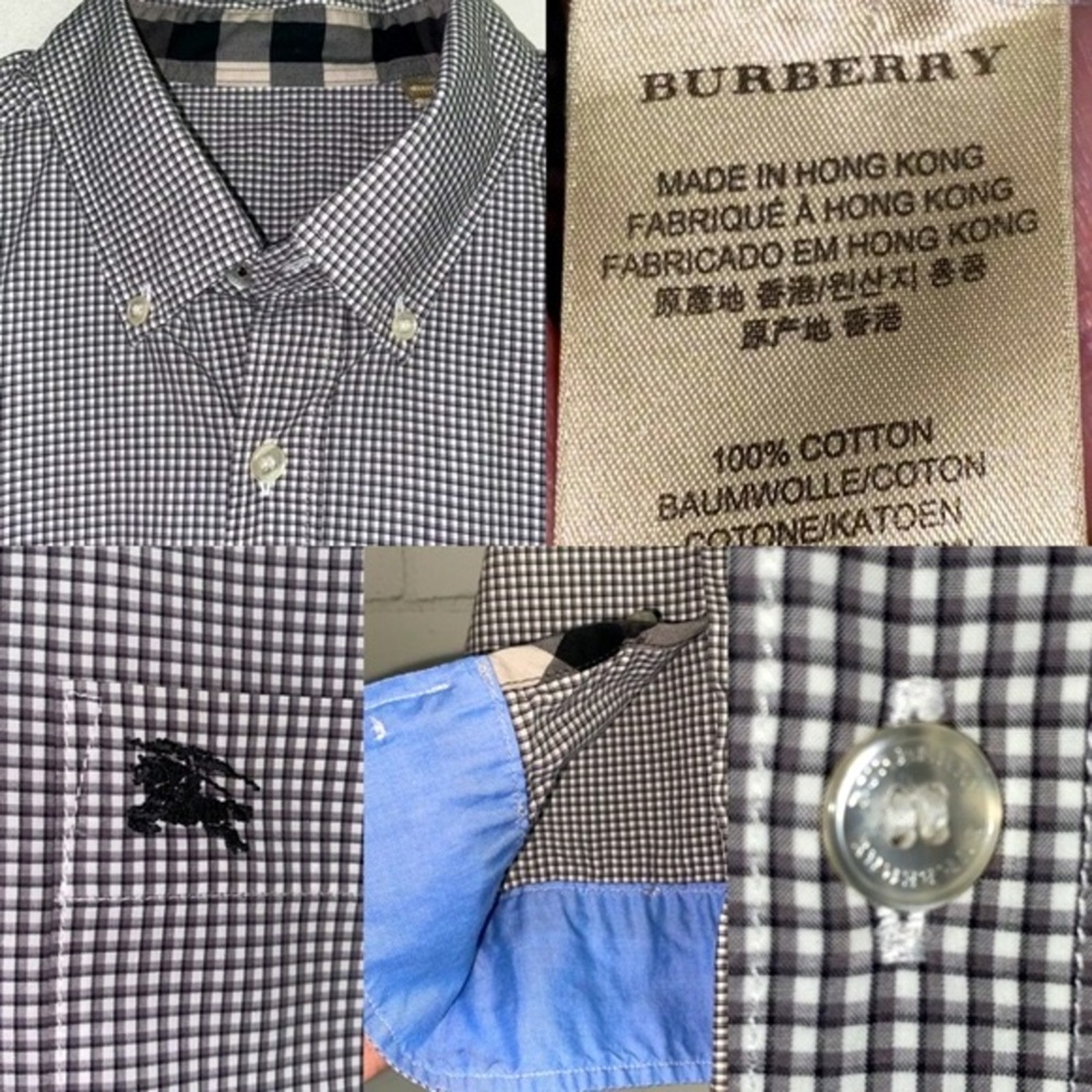 Burberry Men’s Black Check Button Down Cotton Dress Shirt LG Nova Check EUC