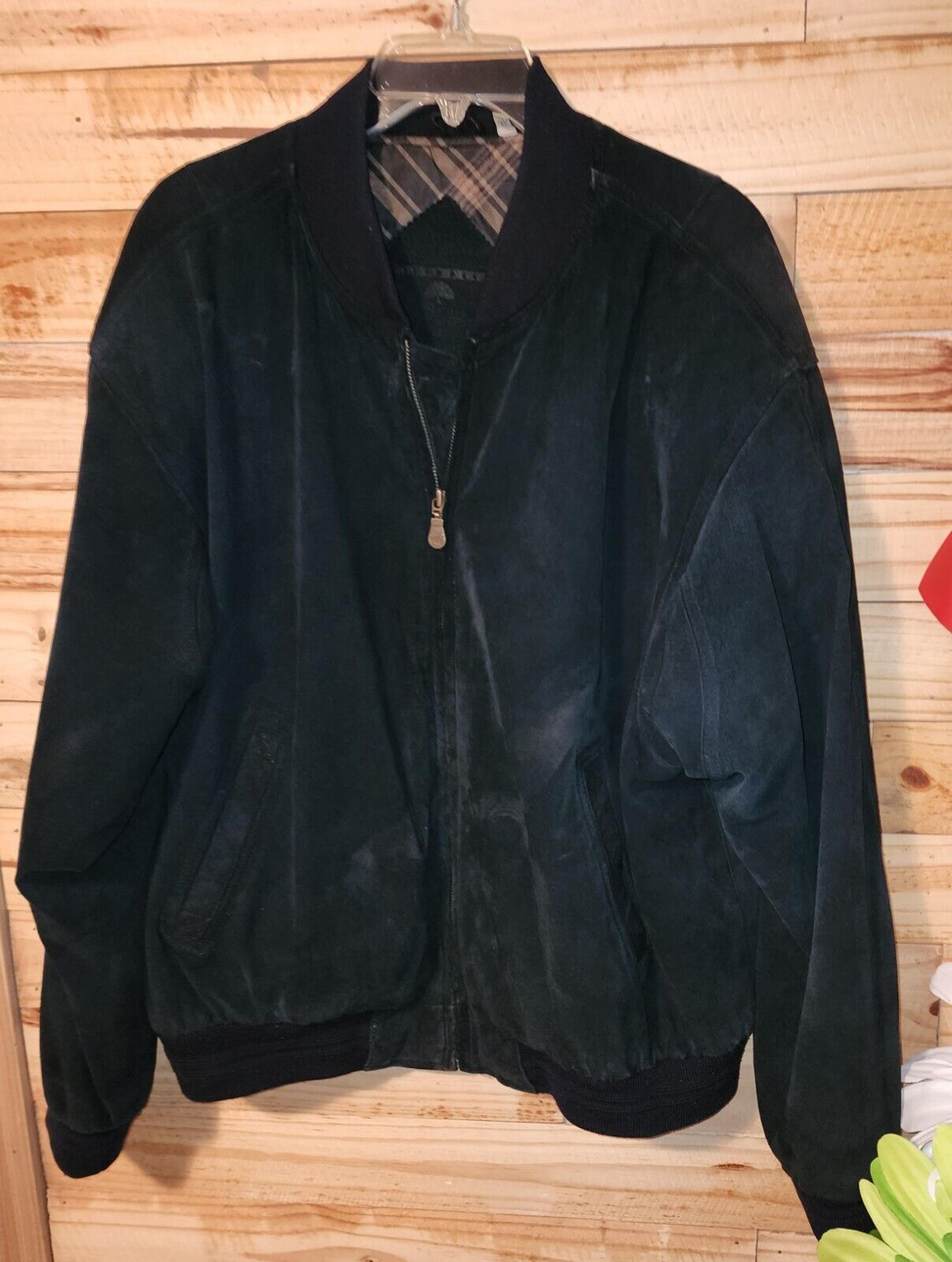 Roundtree & Yorke Suede Black Leather Bomber Jacket Mens Large Full Zip