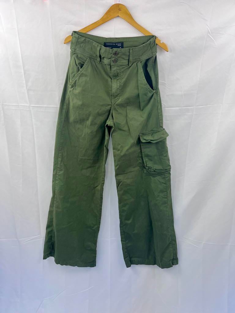 Veronica Beard Belisa Green High-Waisted Wide Leg Cargo Pants