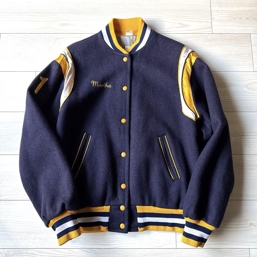 Excellent Condition - 60s-70s USA Made Vintage Baseball Jacket - Navy & Yellow