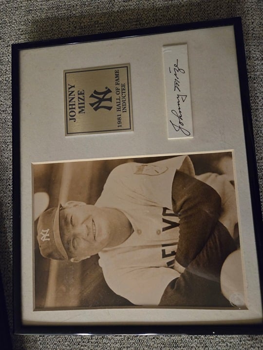 Johnny Mize framed photo + autograph