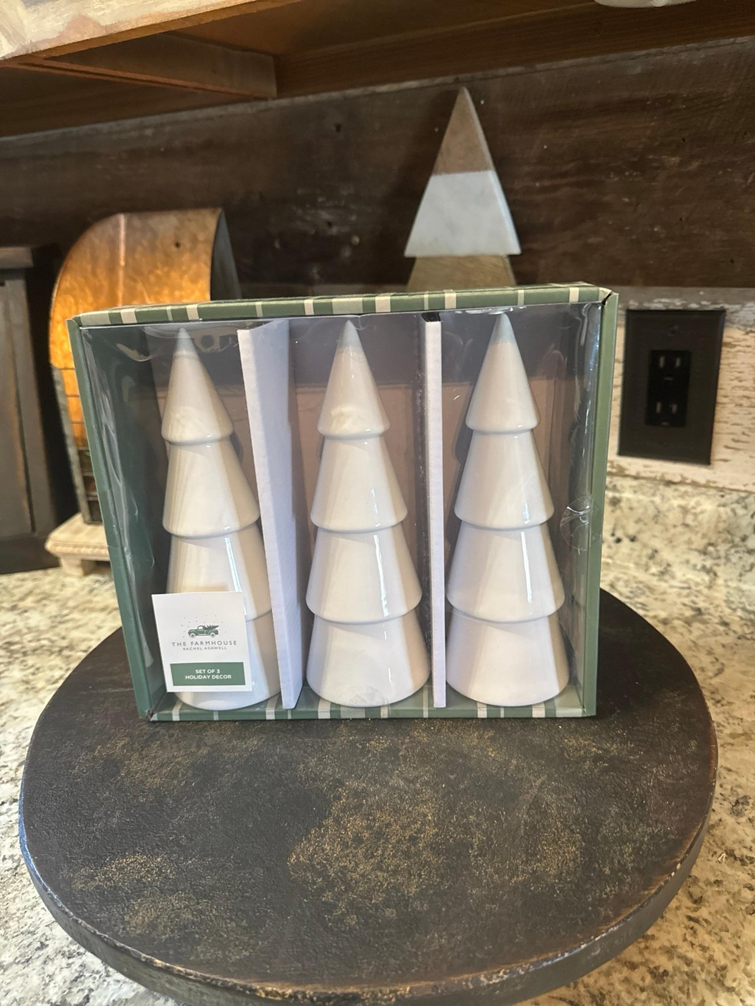 Set of 3 white farmhouse trees