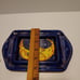Celestial Moon Lemons Italian Hand Painted Butter Dish Lid Cobalt Pottery Rare