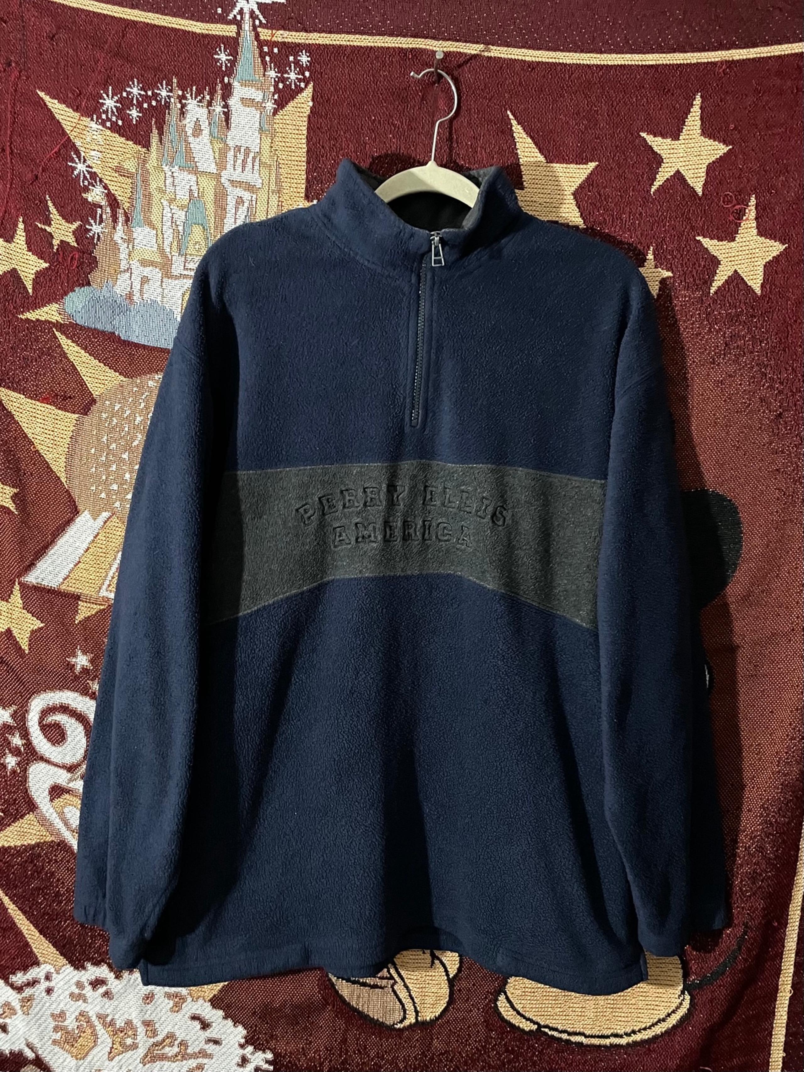 Vintage Perry Ellis America 90s 1/4 Zip Fleece Blue And Gray Men’s Size L