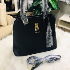 Black Pebble Textured Padlock Satchel