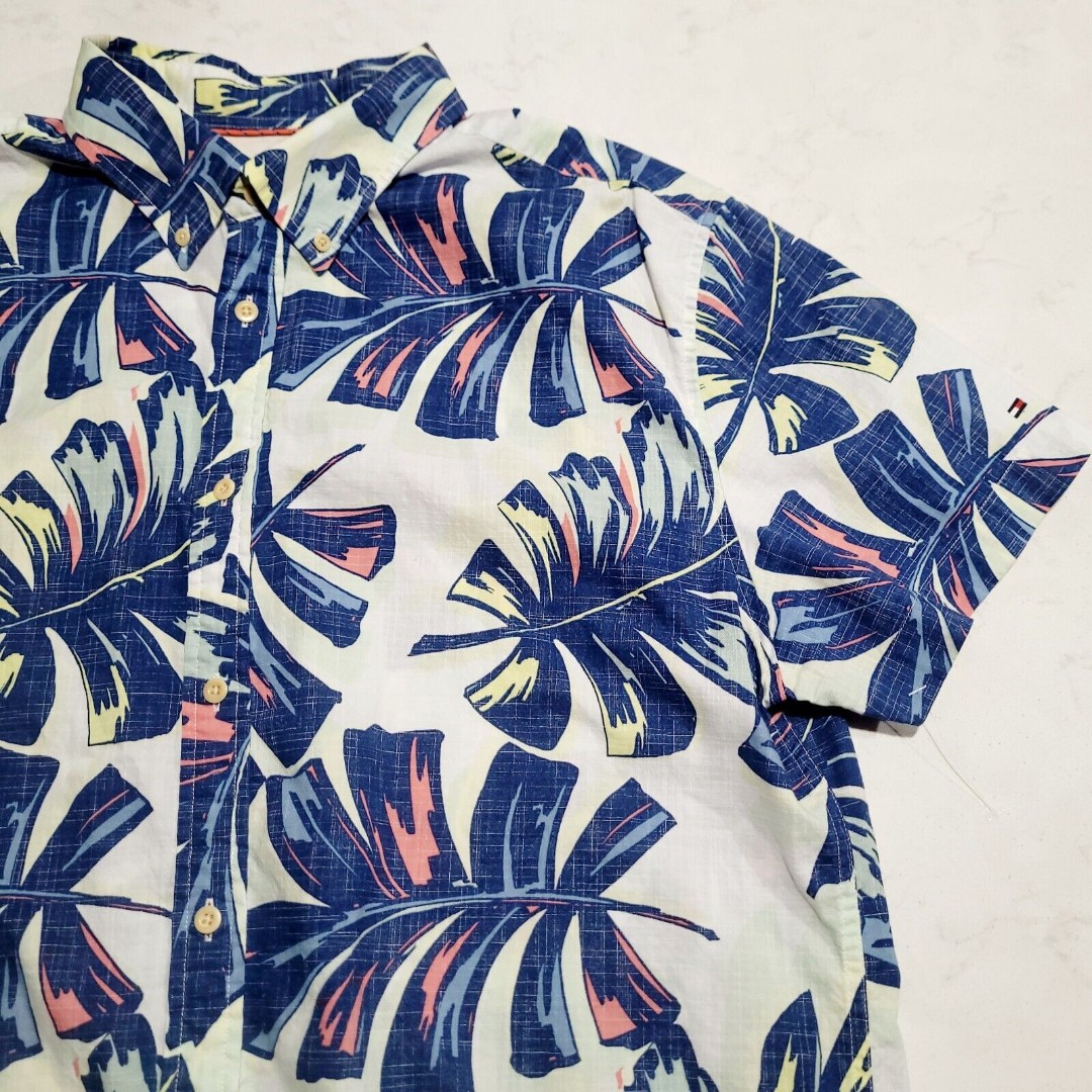 Tommy Hilfiger Custom Fit Hibiscus Button Up Hawaiian Tropical Print XL NWOT
