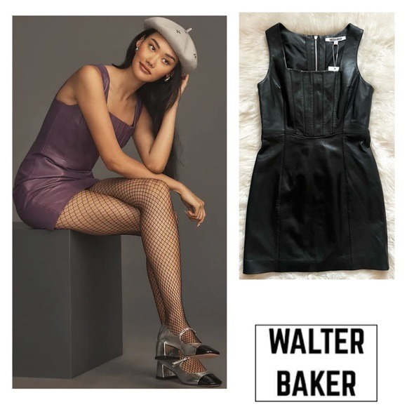 New! WALTER BAKER Corset Leather Mini Dress MSRP: 790