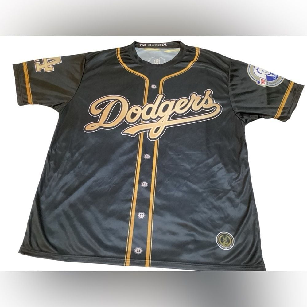 LA Dodgers Limited Edition Baseball Jersey Team Collage Design Black Gold MLB