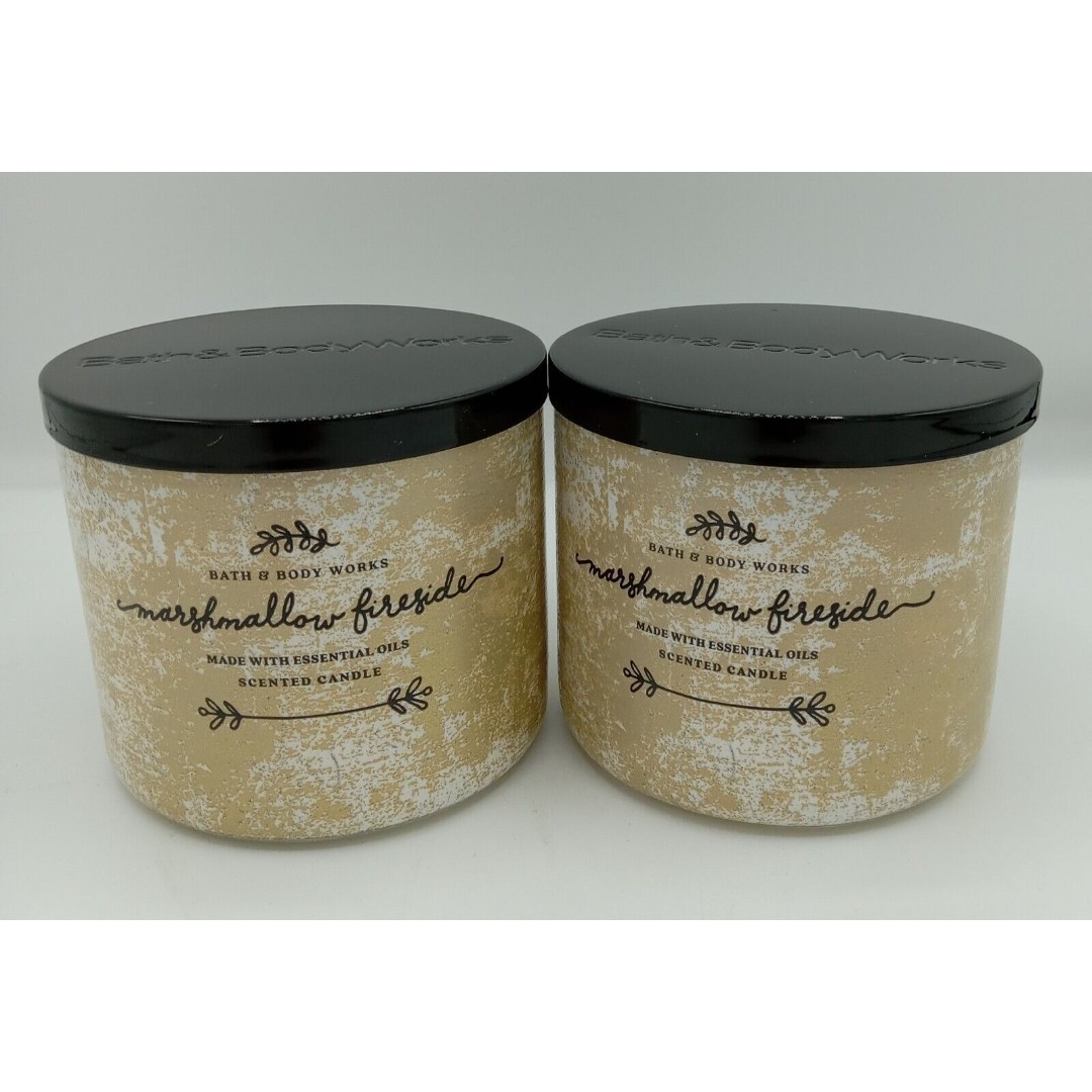 Lot Of 2 Bath & Body Works/White Barn: Marshmallow Fireside 3-Wick Candles