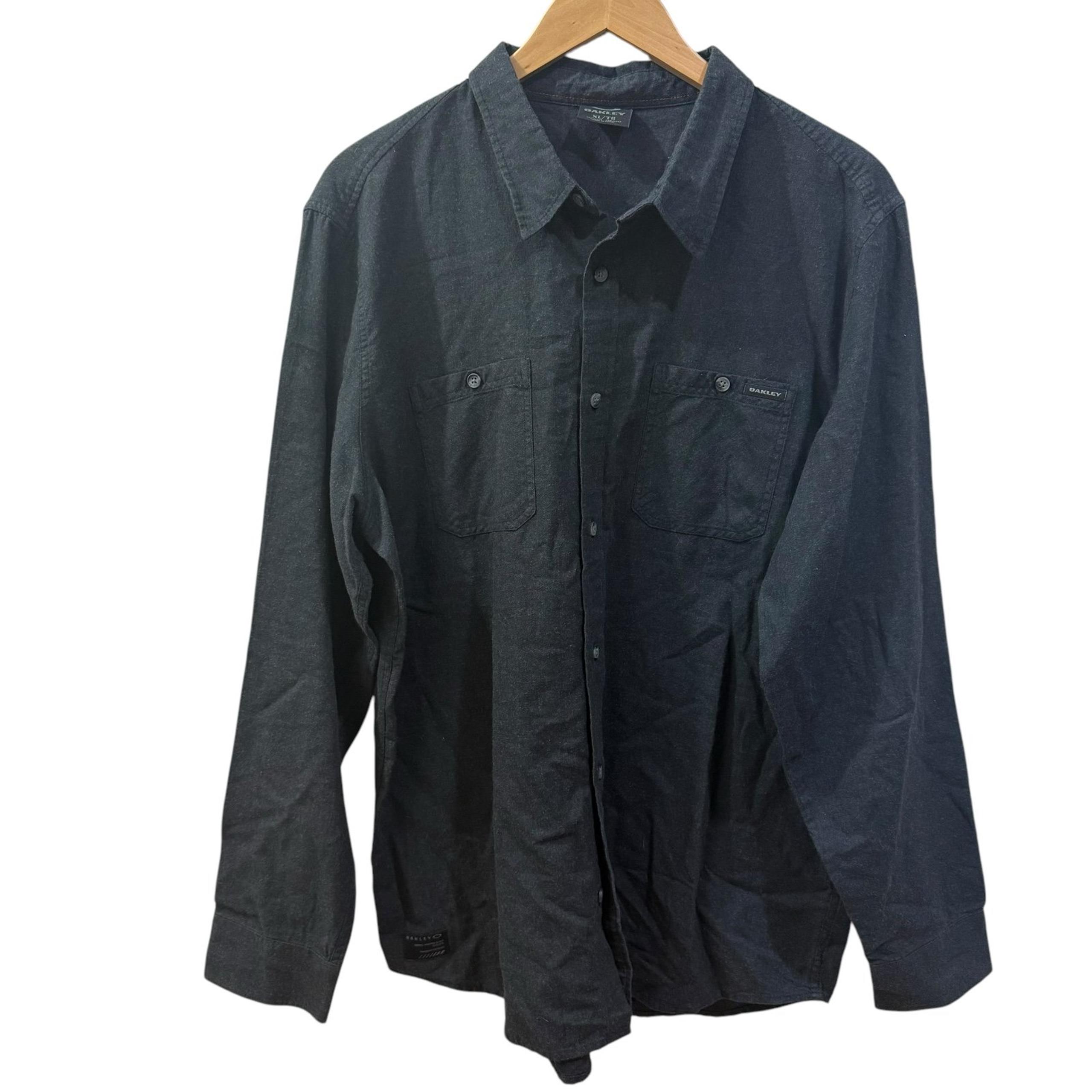 Oakley Mens Gray Flannel Button Up Long Sleeve Shirt Size XL