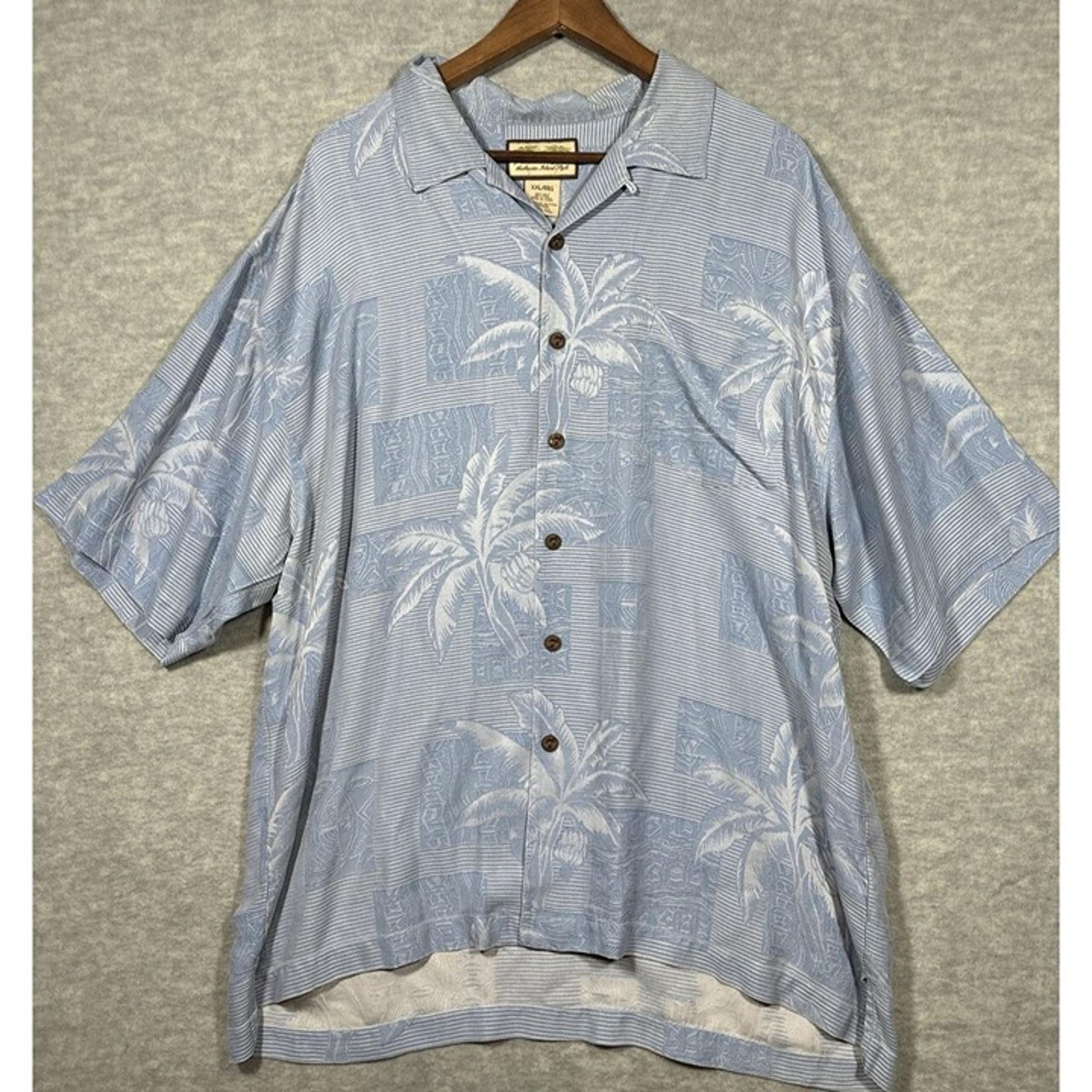 Jamaica Jaxx Mens Shirt Sz XXL 100% Silk Blue Palm Tree Button Down Hawaiian