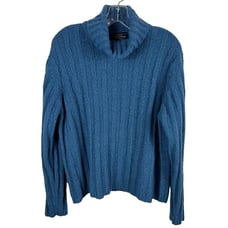 Vintage SONOMA Wool Blend Blue Long Sleeve Mock Neck Ribbed Sweater Knit Size La