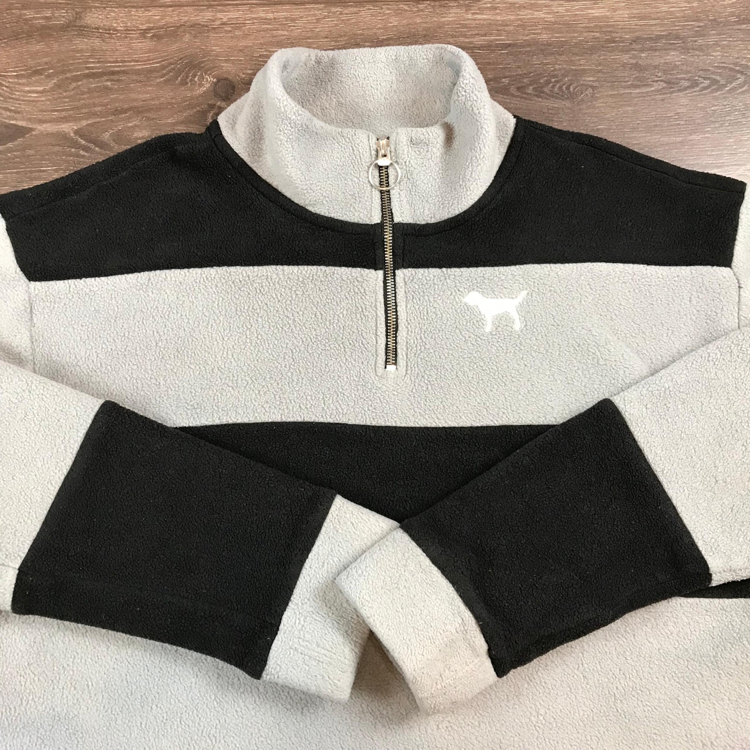 Pink Victoria’s Secret Women’s Gray & Black Striped Pullover Fleece Sweater Sz L