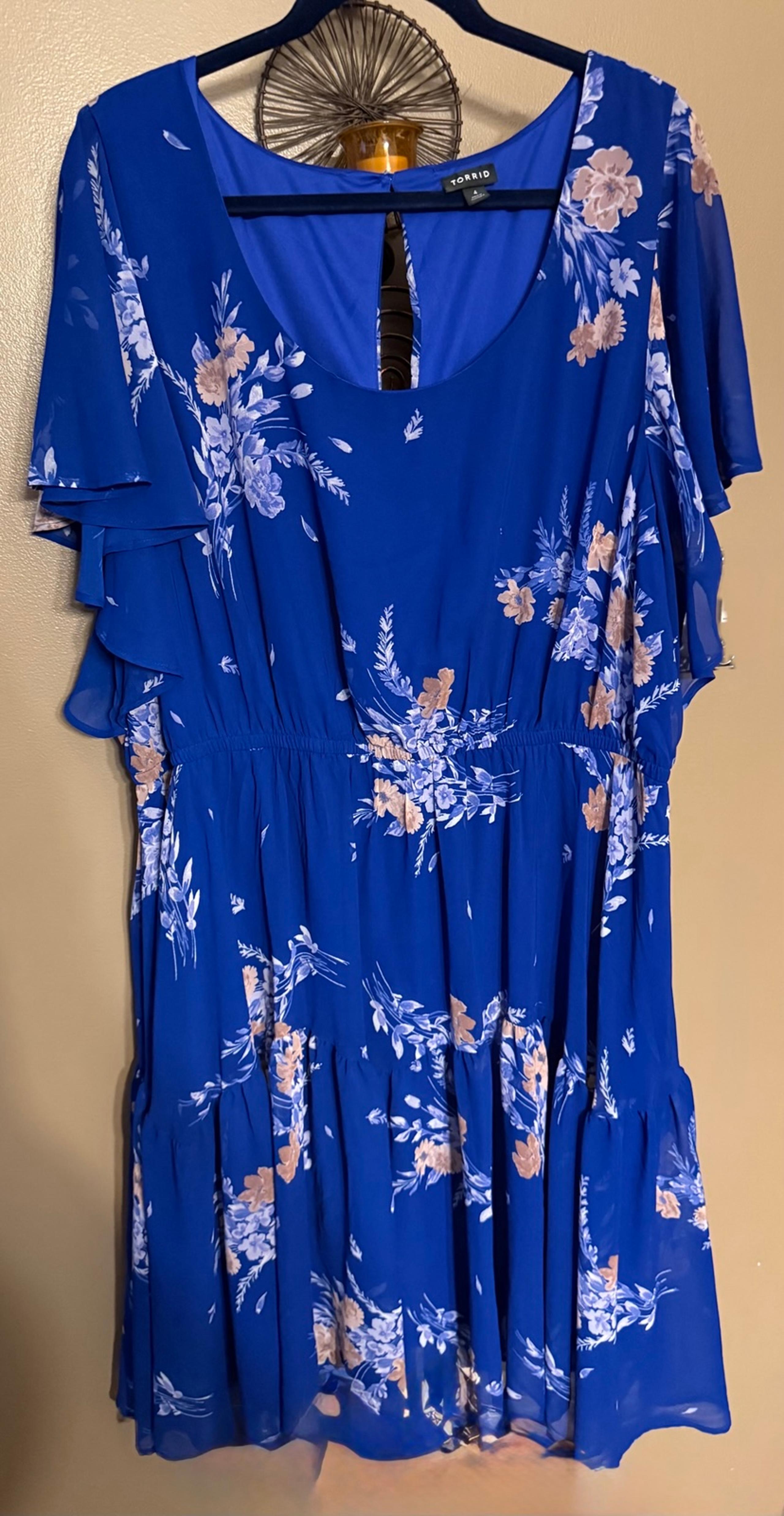 Torrid Blue Floral Ruffle Dress - Women’s Plus Size 4