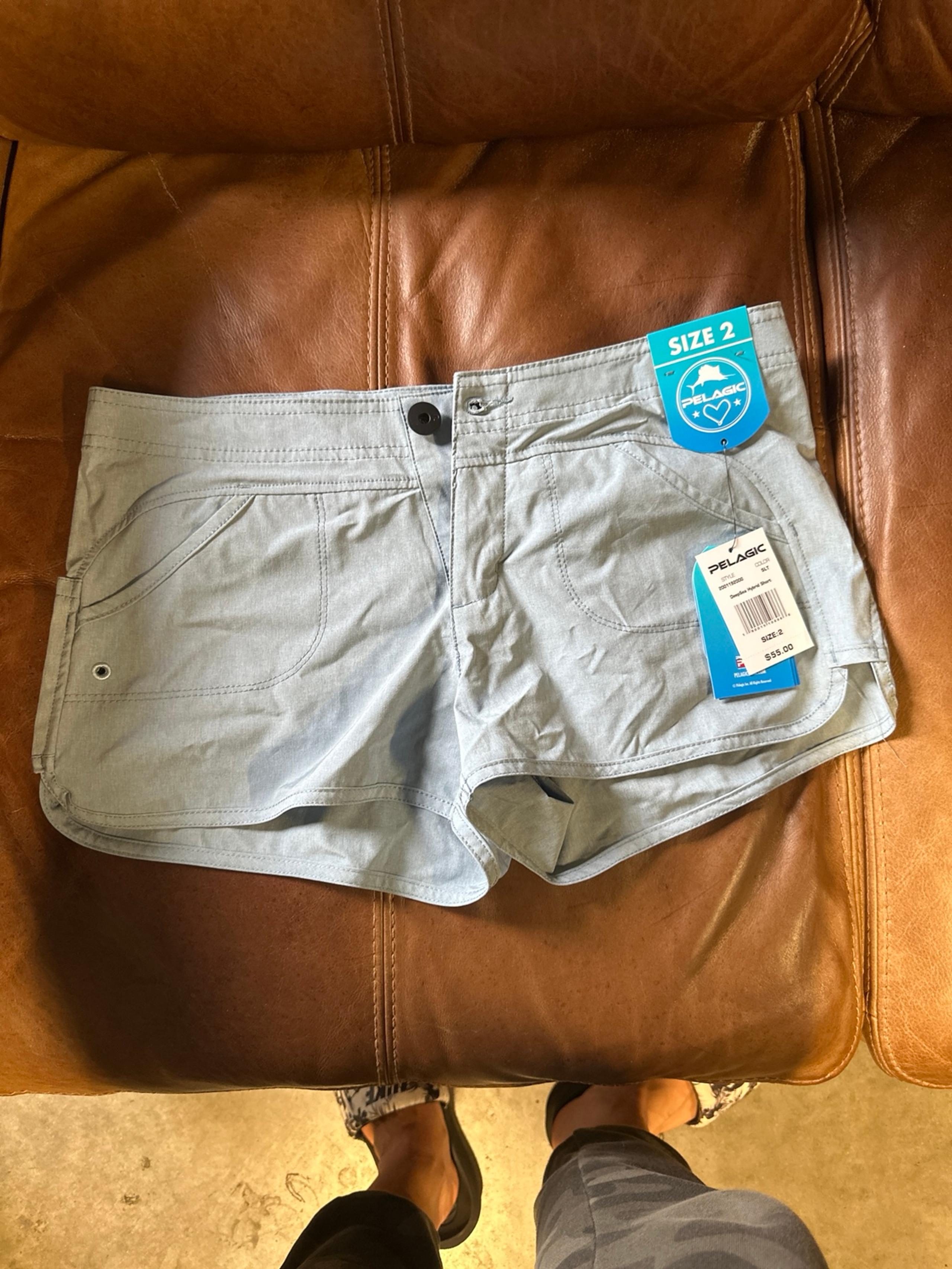 Size 2 pelagic women’s hybrid fishing shorts light blue