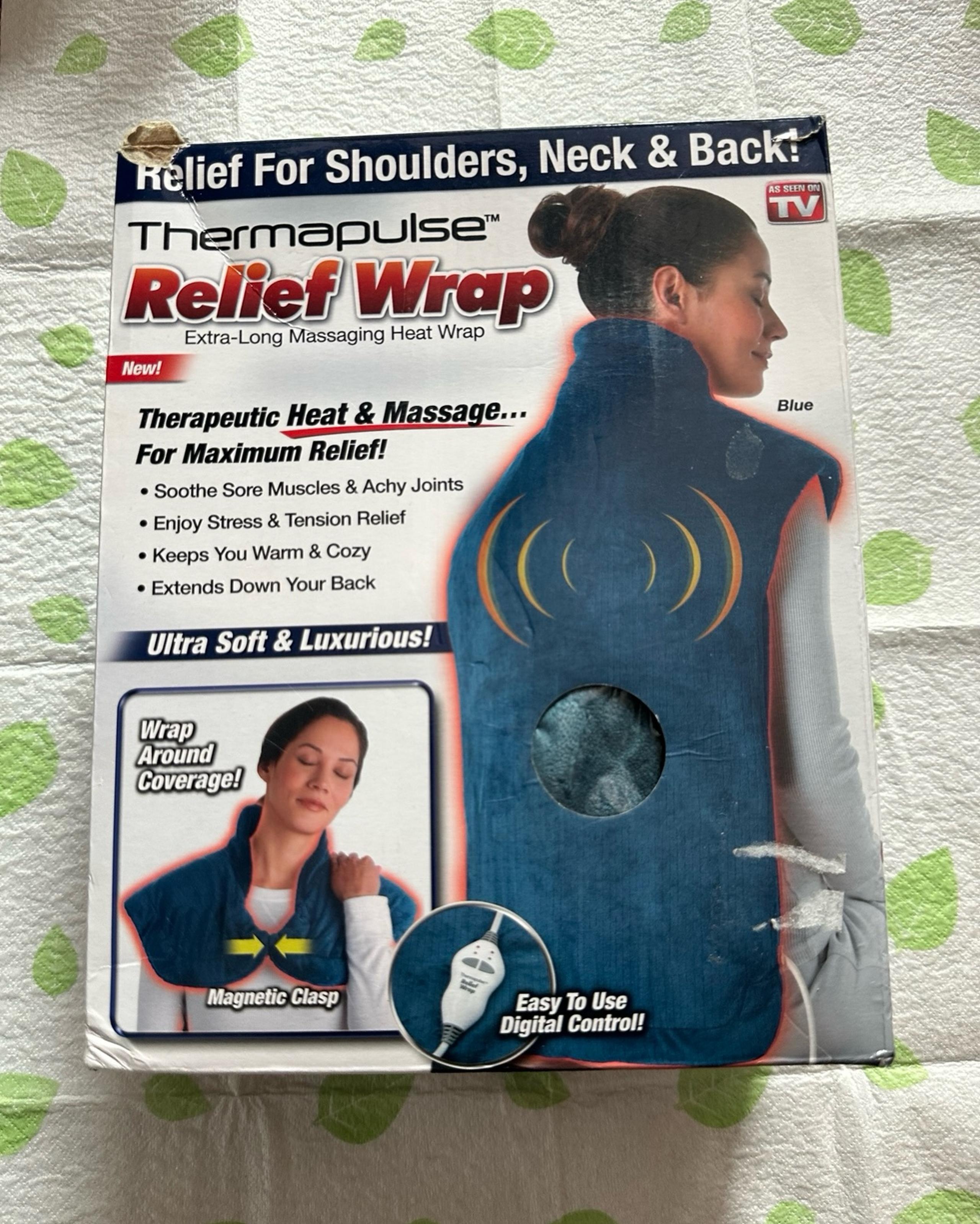Ontel Thermapulse Relief Extra-long Massaging Heat Wrap - Blue new