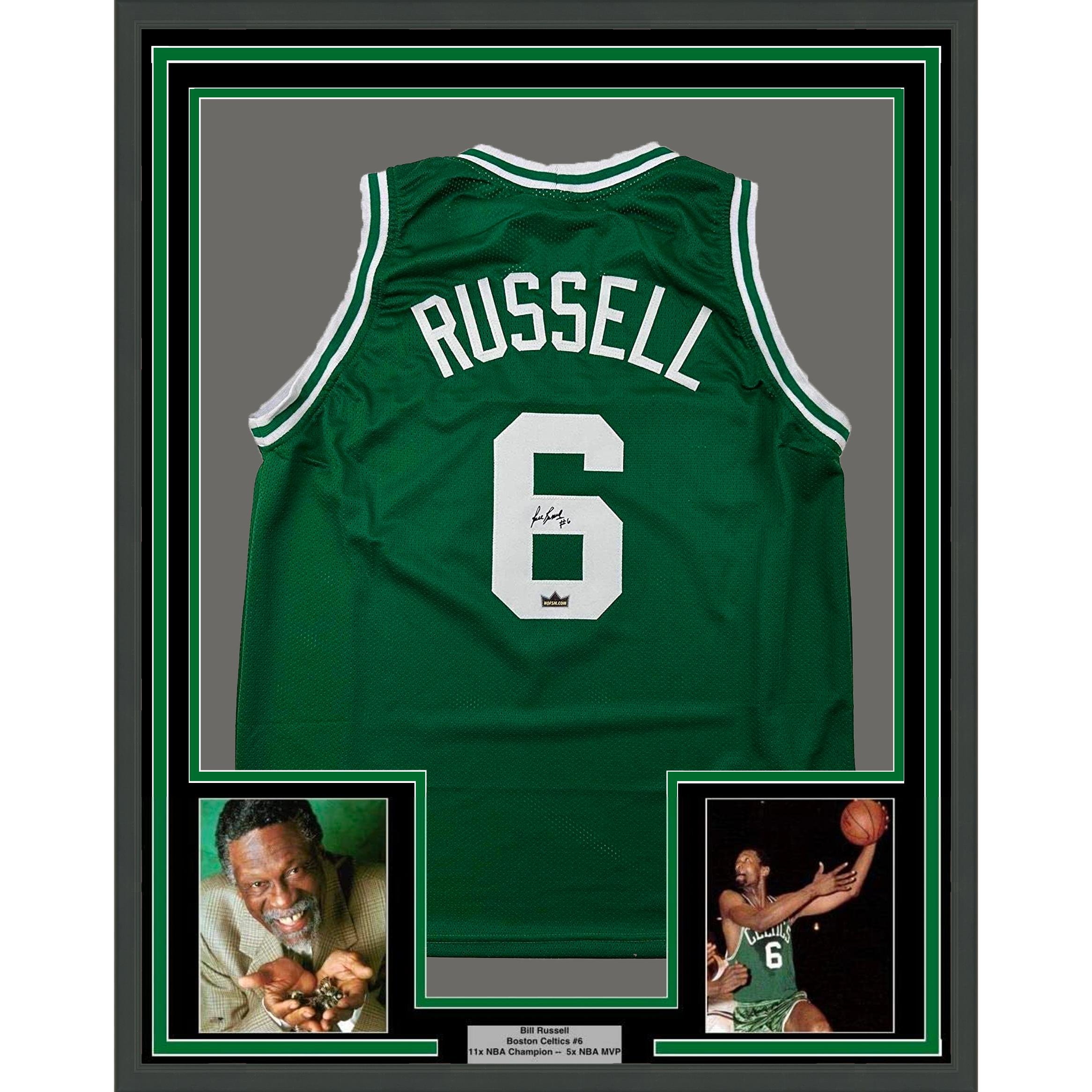 Framed Facsimile Autographed Bill Russell 35x39 Boston Green Auto