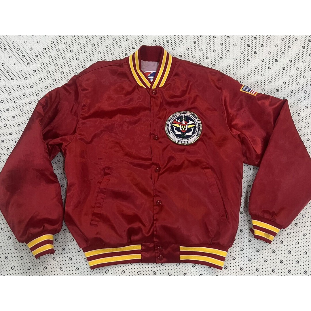 SWINGSTER USS JOHN F KENNEDY CV-67 US Navy ship Red Jacket Men Sz L Made In USA