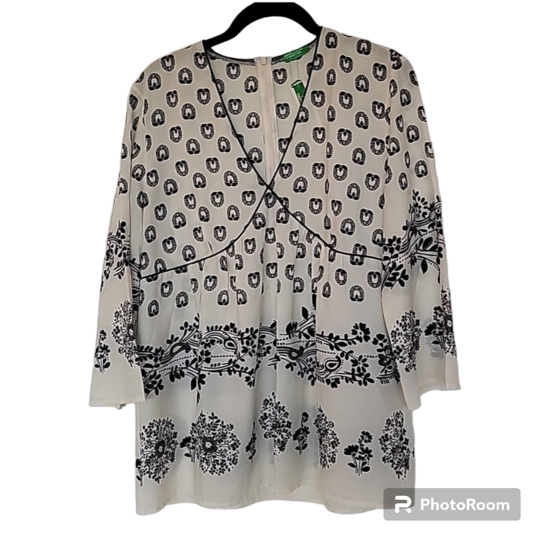 NWT United Colors of Benetton Print Babydoll Top, L