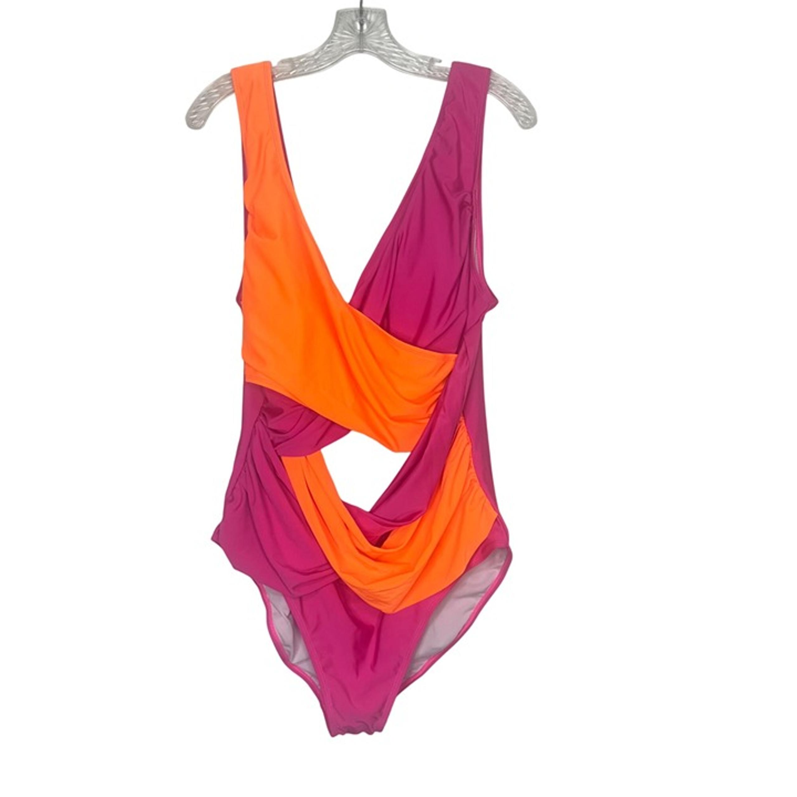 Shein Womens One Piece Swimsuit Pink Orange Size 3XL New