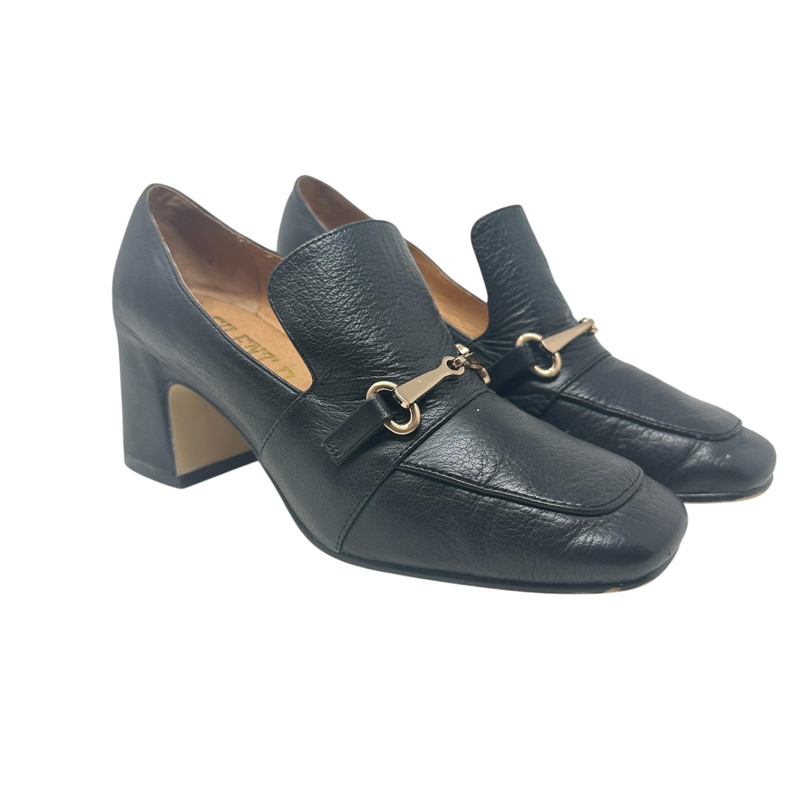 Anthropologie Silent D Fina Pump Loafer Heel Horsebit Leather Black Size 36 US 6