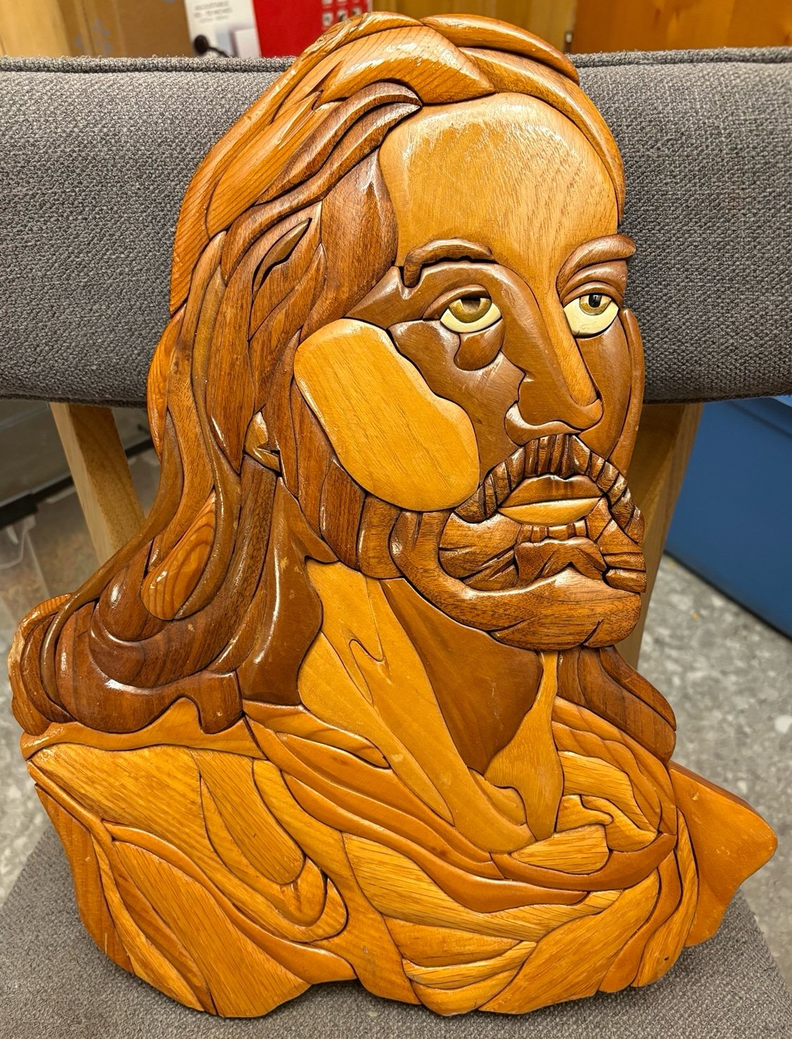 Jesus Wood Intarsia Wall hanging Handcrafted Scroll Saw Art