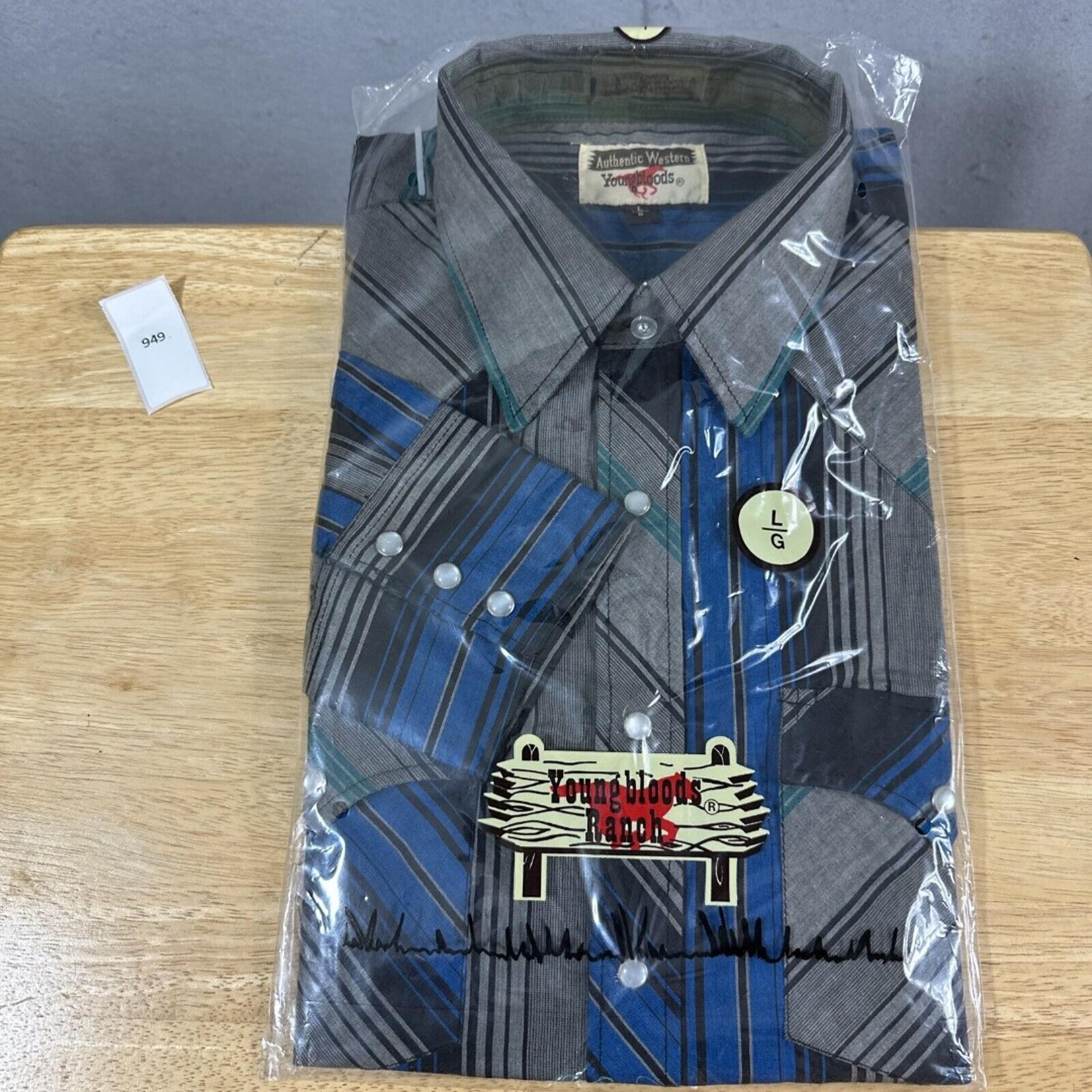 Youngbloods Authentic Western Vtg Shirt Mens L Pearl Snap Button Up Blue Gray