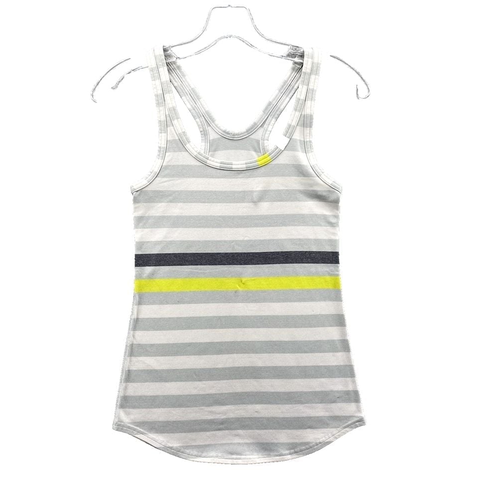 Lululemon Swiftly Tech Tank Top Women's 2 Gray Yellow Striped Racerback Training