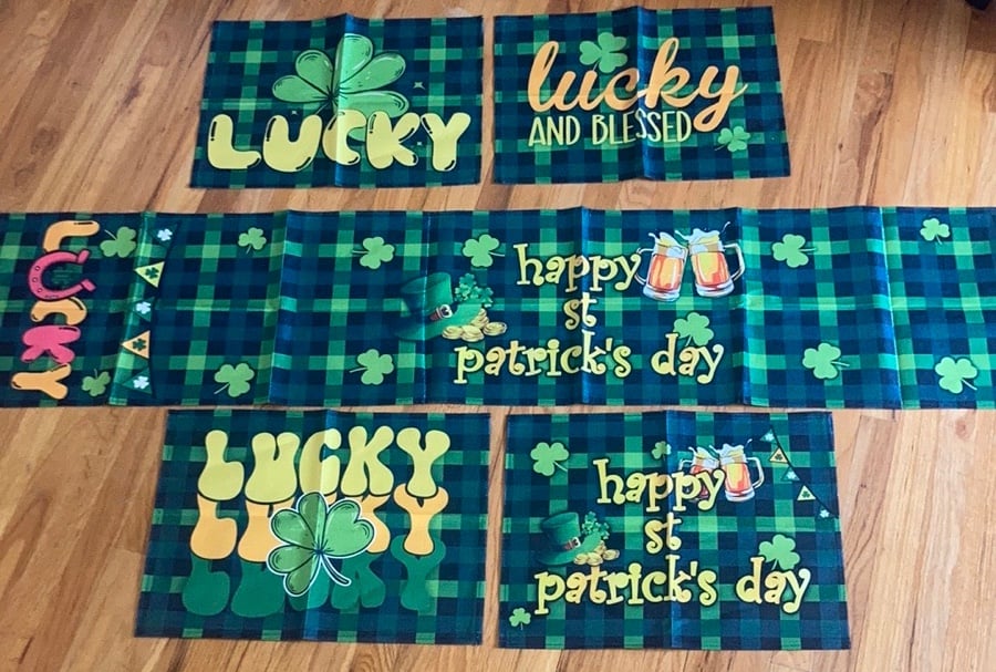 Happy St. Patrick’s Day Plaid Table Runner & Four Placemats Lot Like New
