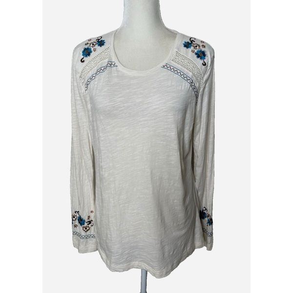 PANHANDLE Size L Shirt Women Embroidered Western Cowboy Long Sleeve Tee T Top
