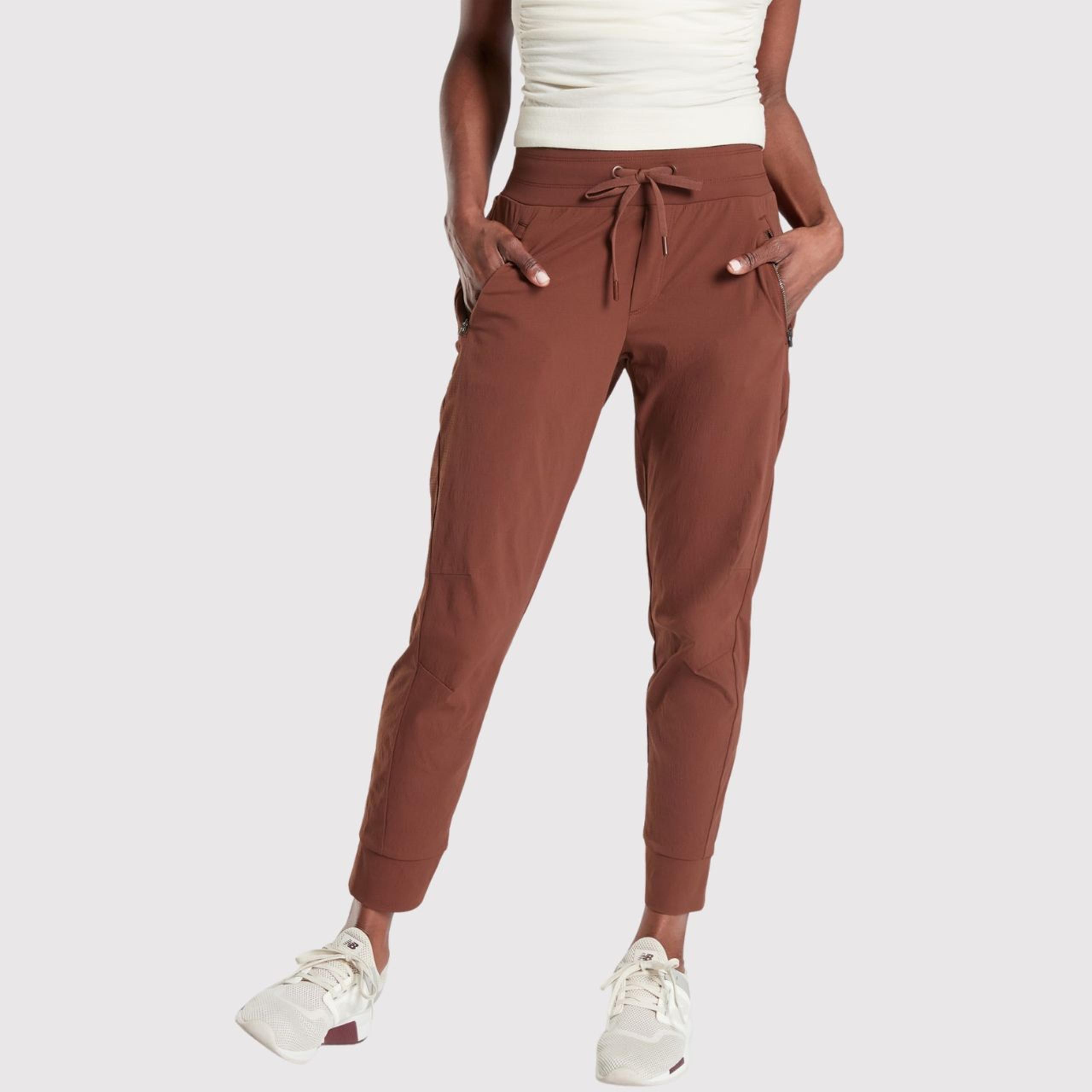 Athleta Womens Pants Brown Trekkie North Jogger Zip Pocket Stretch 10P Petite