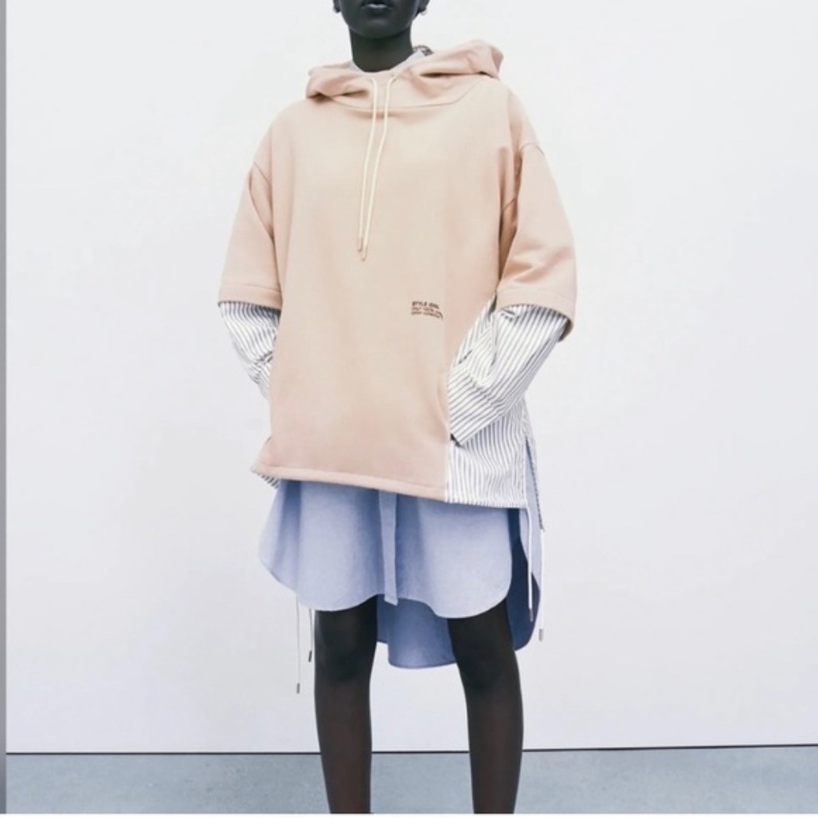 Zara Tan Striped Faux Layered Style Idol Hoodie Size M