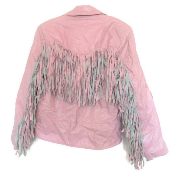 pink leather fringe motorcycle jacket size medium