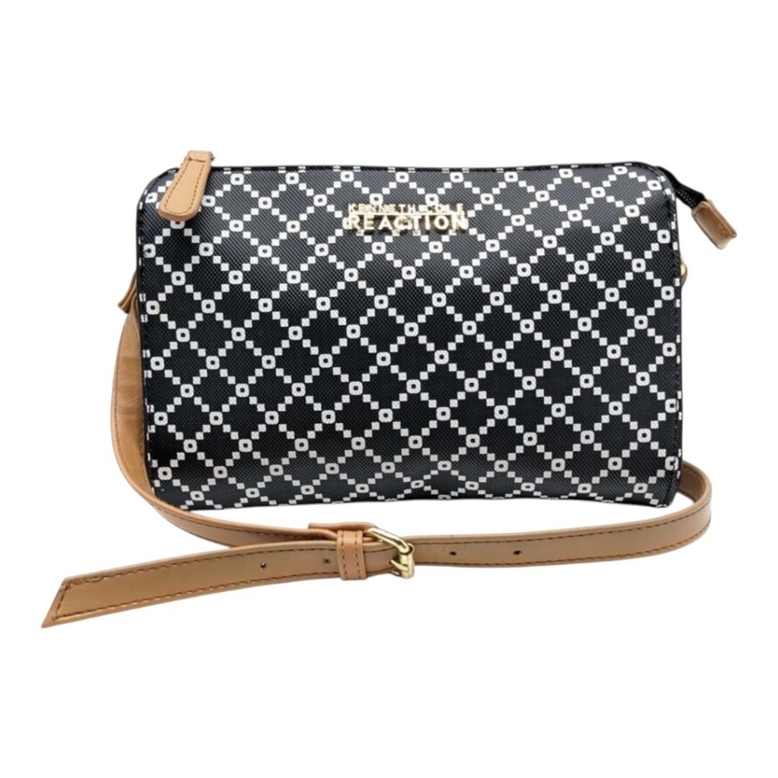 Kenneth Cole Reaction Faux Leather Crossbody Bag Designer Purse Handbag Black - Reaction Kenneth Cole