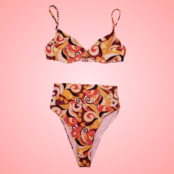 Beach Riot Camilla Bikini Top/Highway High-Waisted Bottom Small Starbright Swirl