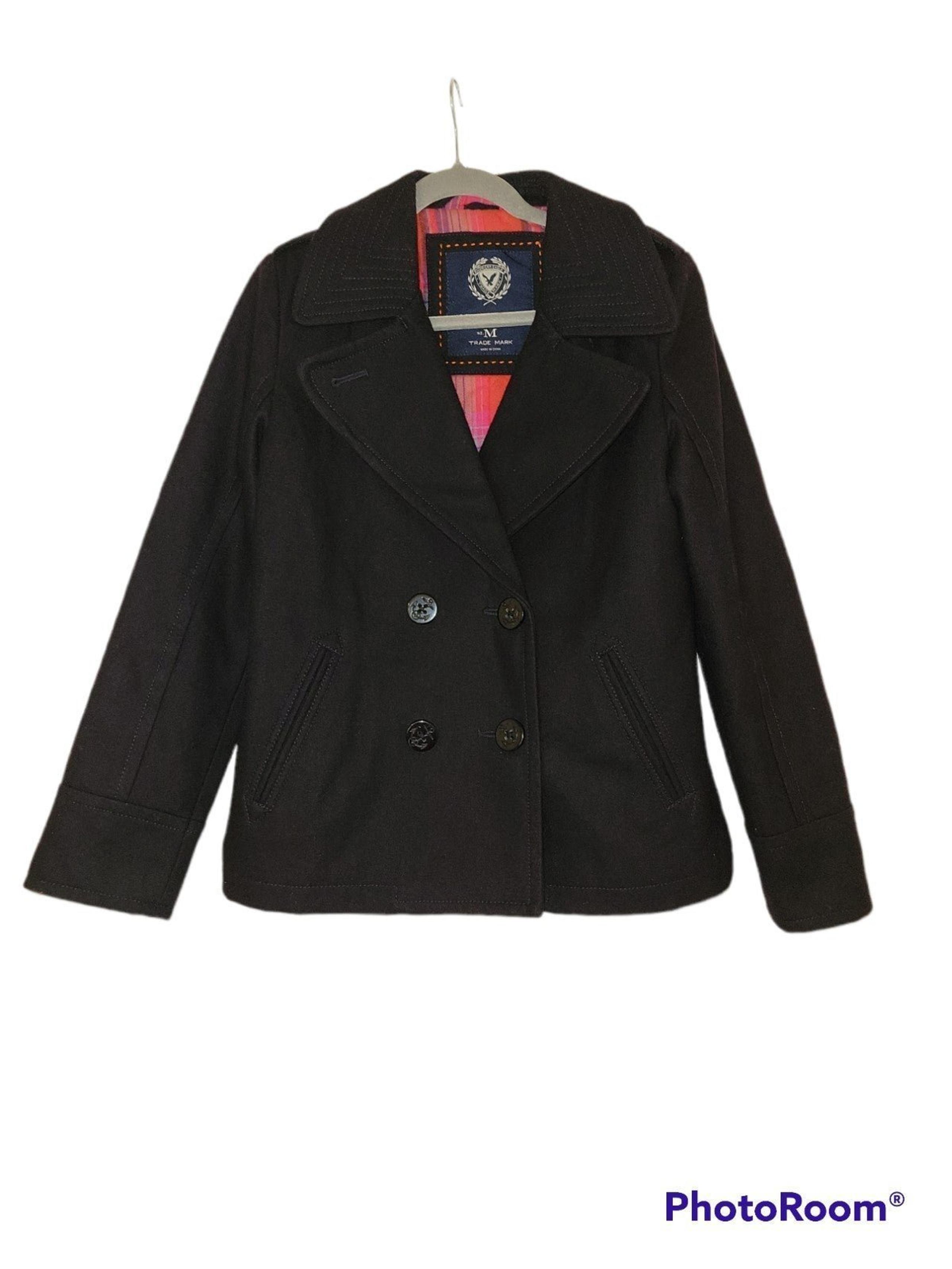 , Pea Coat, Fleece Lined, Navy Blue, Winter Coat, Women's sz Med - American Eagle