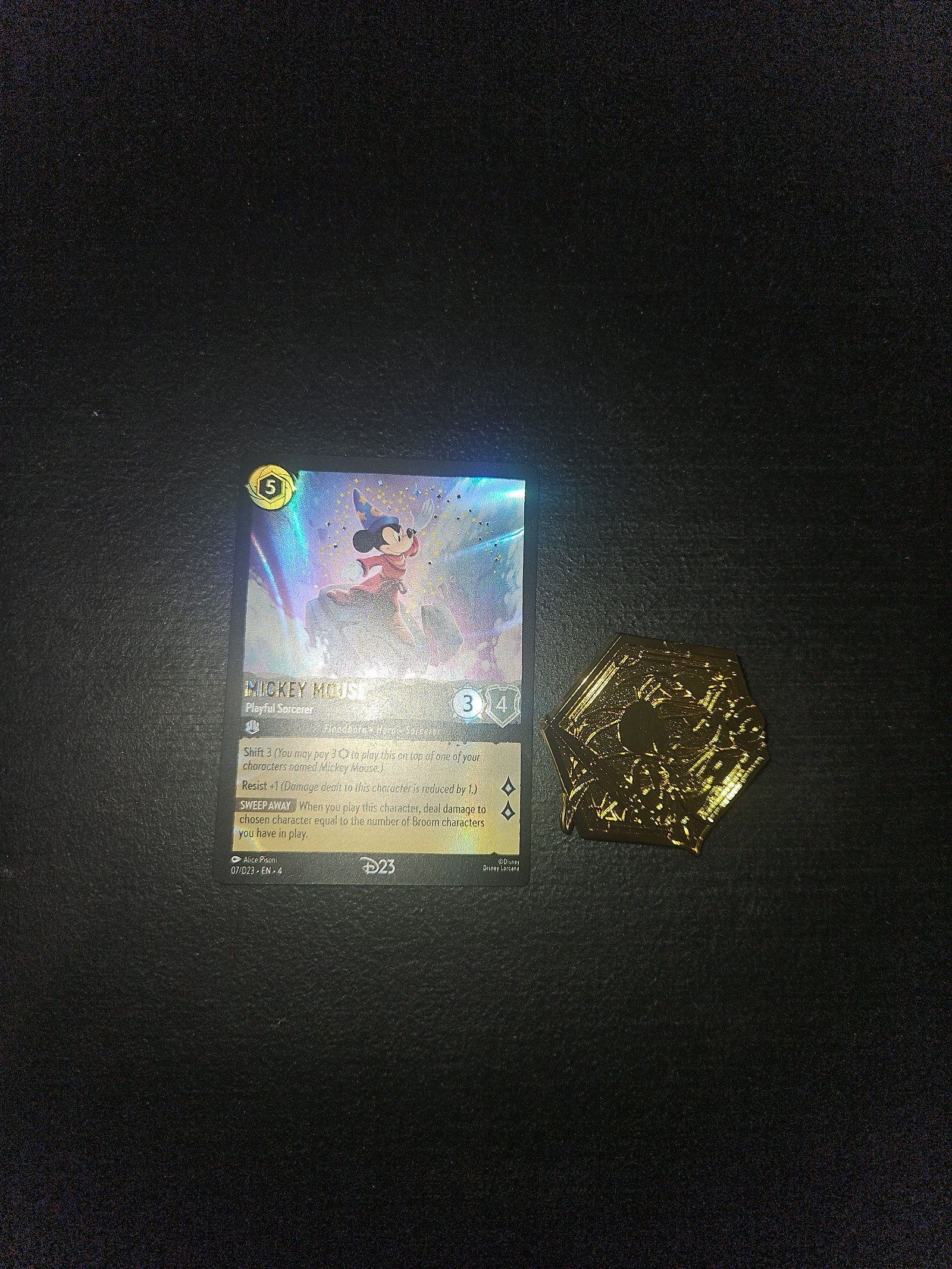 2024 D23 Lorcana promo sorcerer mickey card and pin