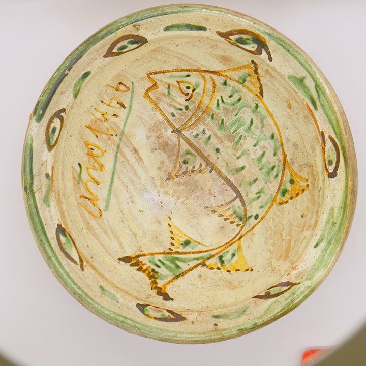 MCM Vintage Bowl Italian Pottery Handpainted Fish Art Vessell